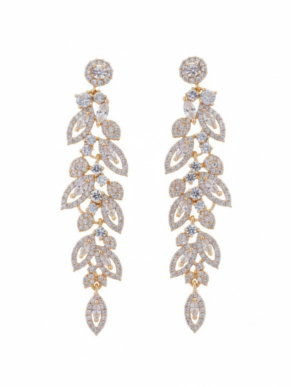 💛▪️Gemelli ▪️Gold Leaf Crystal Drop Earrings - Gold